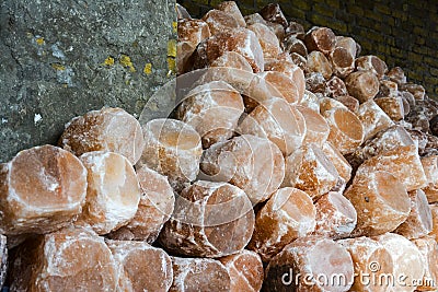 Pile of Rock Salt Lamps Stock Photo
